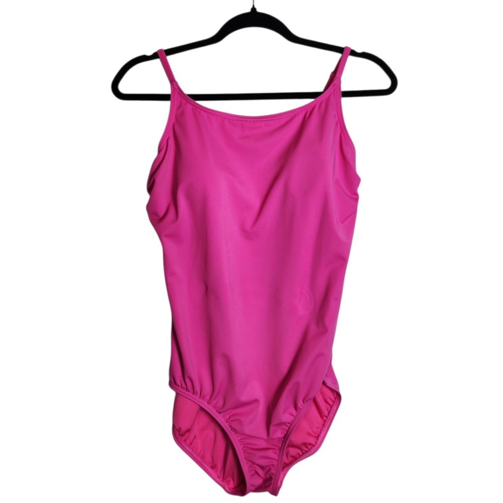 Lands End Womens Pink One Piece Swimsuit Scoop Neck Adjustable Straps Size 14